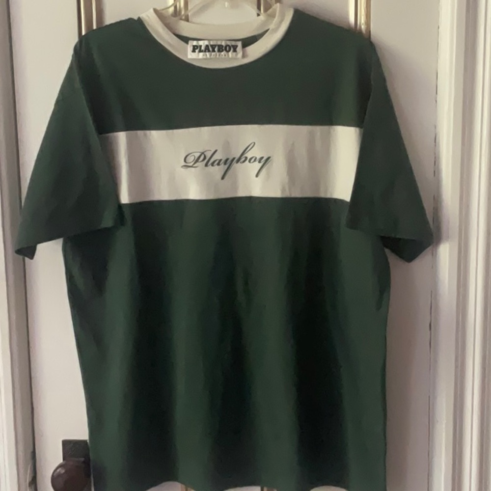 PLAYBOY Green and White Short Sleeve Tees